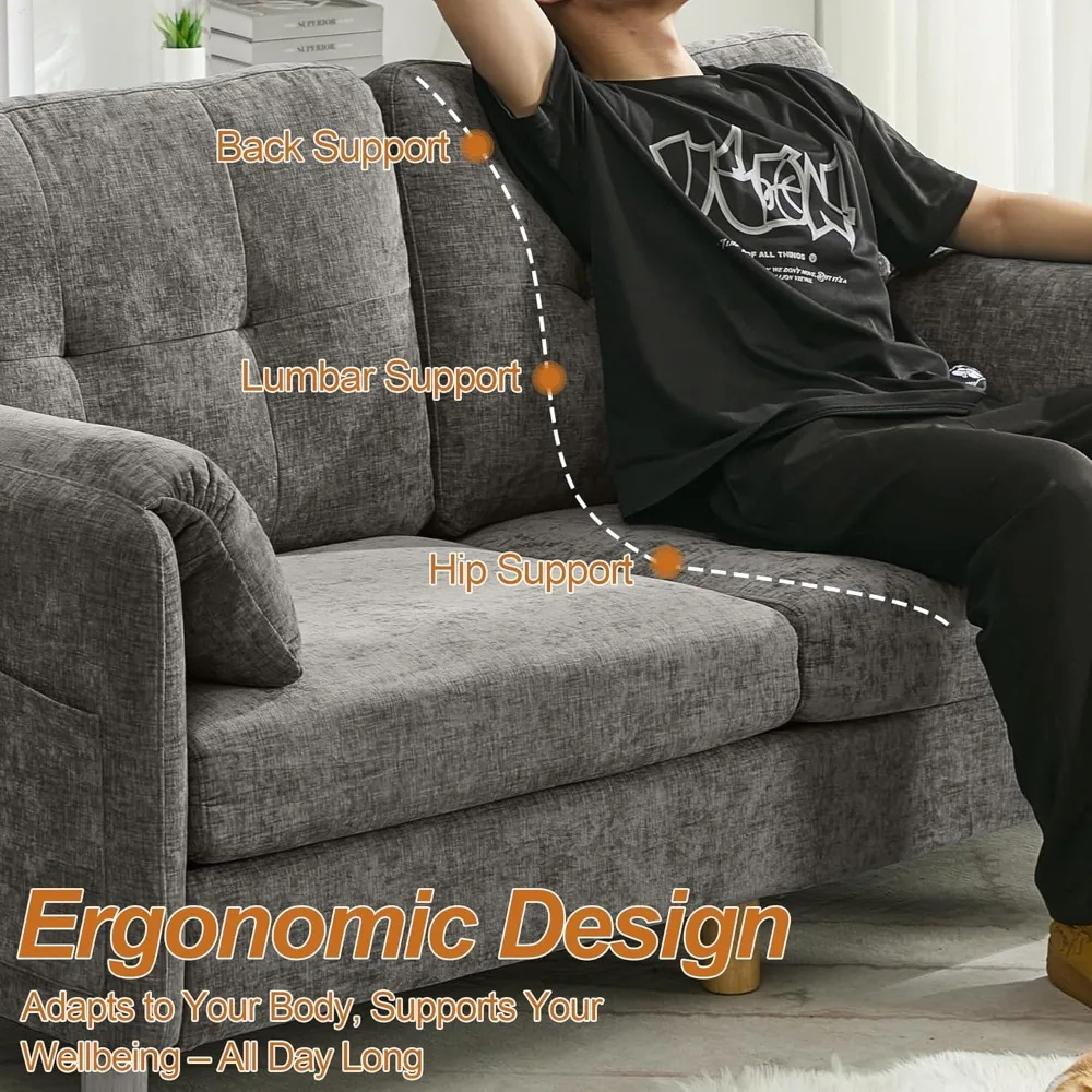 أريكة شانيل معاصرة لشخصين مع وسائد مسند للذراعين، ومقصورات تخزين، وتجميع بسيط، وتنجيد متين #3