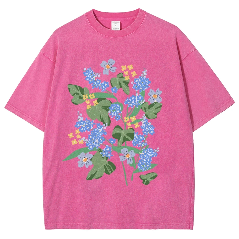 Blue Wildflowers Shirt Women Floral Shirt Botanical Graphic Shirt Fairycore Aesthetic Clothes Boho Flower Shirt Blue Flower Tee