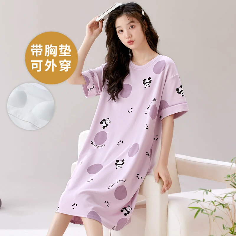 Nachthemden Met Korte Mouwen Voor Dames In De Zomer Nachtkleding Met Katoenen Loungewear Op De Borst Kan Buiten De Nachtjapon Voor Jonge Meisjes Worden Gedragen