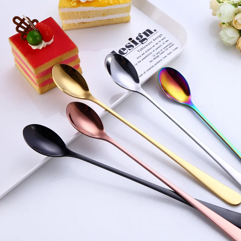 

Colorful Long Handled Tea Coffee Juice Stirring Cutlery Stainless Steel Spoon Dessert Kitchen Accessories