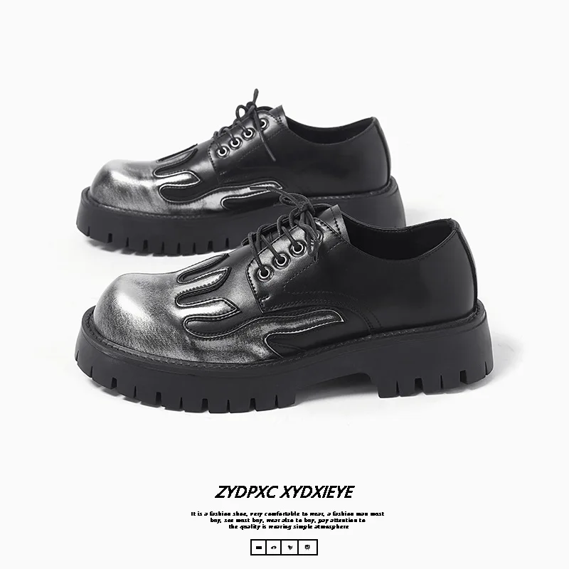 Модные туфли на толстой подошве с эффектом пламени толпы, Новинка весна-осень 2024, стильные цветные повседневные кожаные туфли с большой головой в стиле ретро