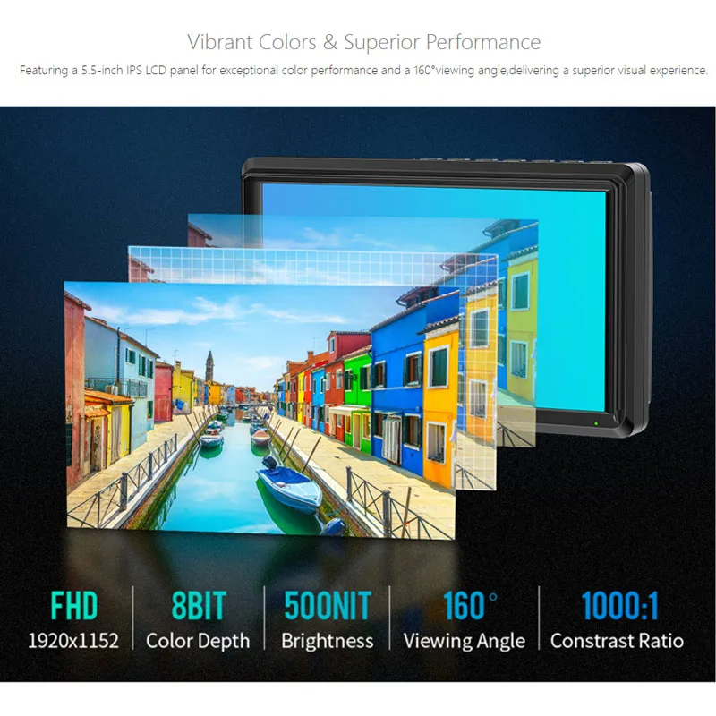 FEELWORLD S55E 5.5 Inch DSLR Camera Field Video Monitor FHD IPS Support 4K HDMI Input Output Tilt Arm Power Output view 3