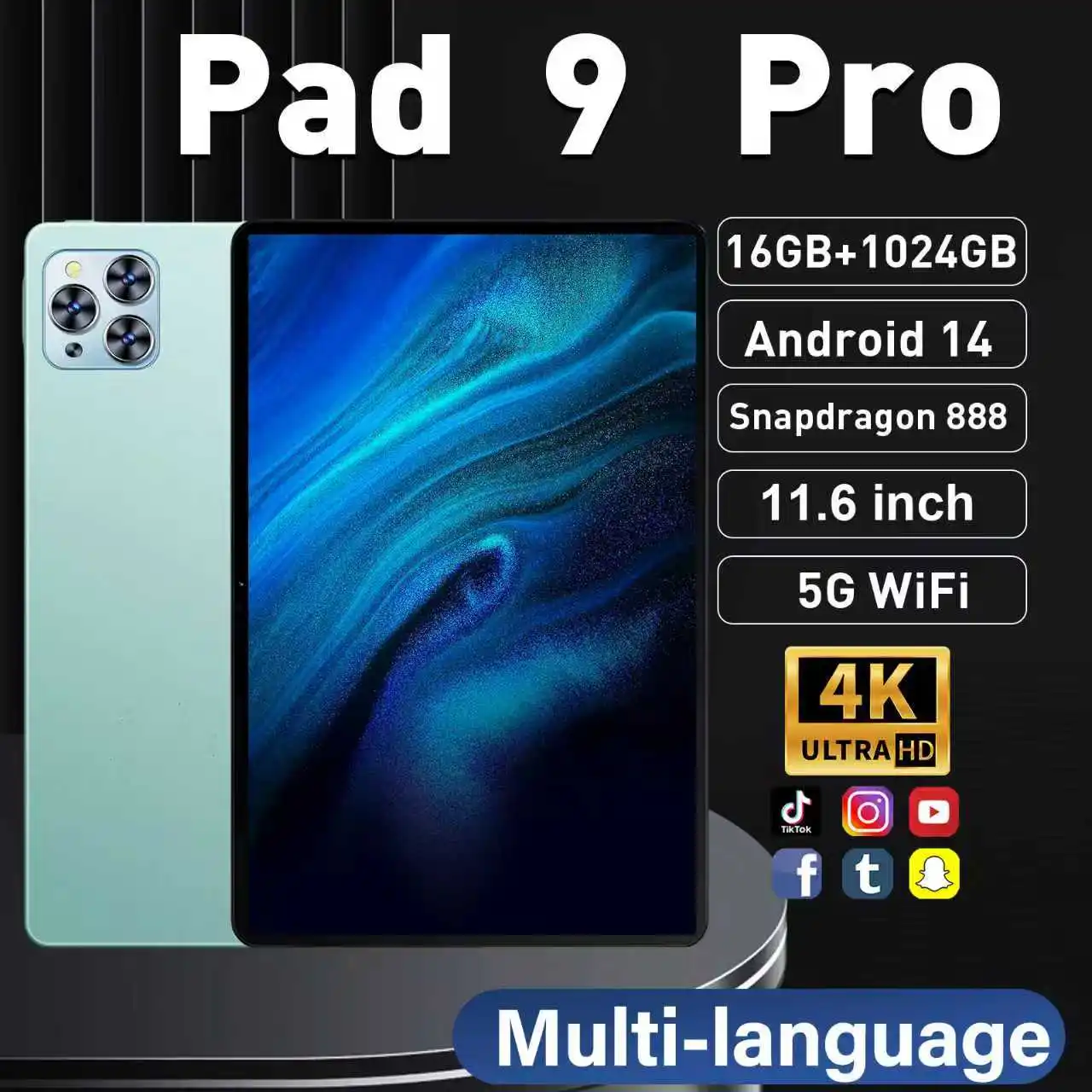 Nouveau Pad 9 Pro 10.1 pouces Android 13 Snapdragon 8gen2 Global 16GB + 1024GB 10000mah 5G double SIM WIFI HD jeux plein écran bureau