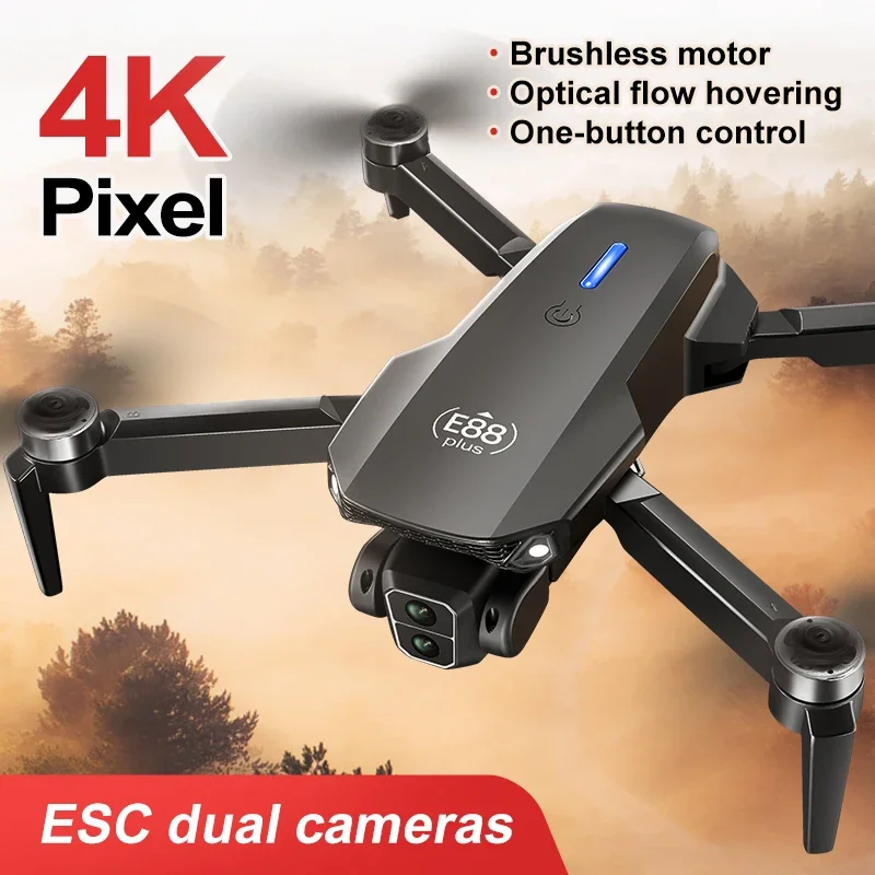 New E88 Plus Quadcopter Drone: 90° Electric Adjustable Camera, Brushless Motor, Optical Flow Positioning Toy