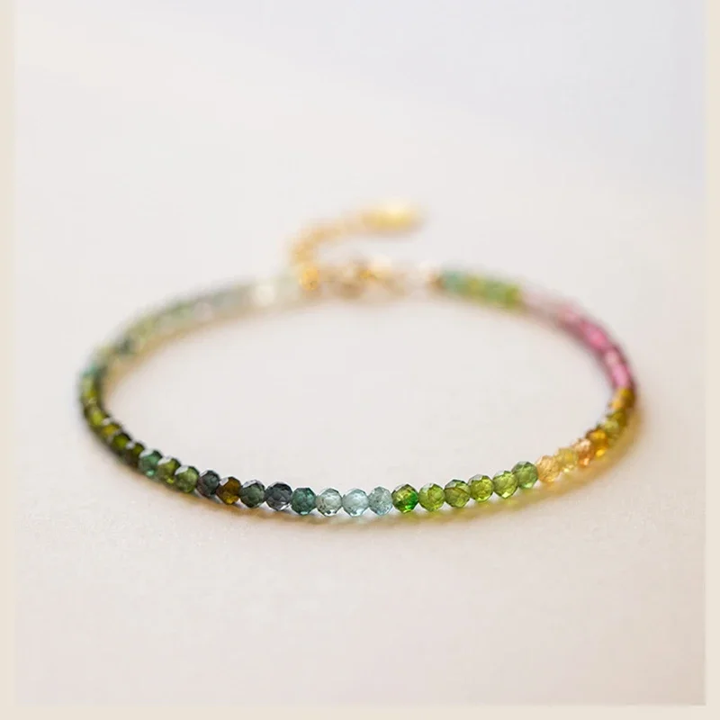 

Handmade Thin 2mm Multicolor Small Natural Tourmaline Beaded Bracelets for Women 14k Gold Plated Bracelet Fine Jewelry YBR627