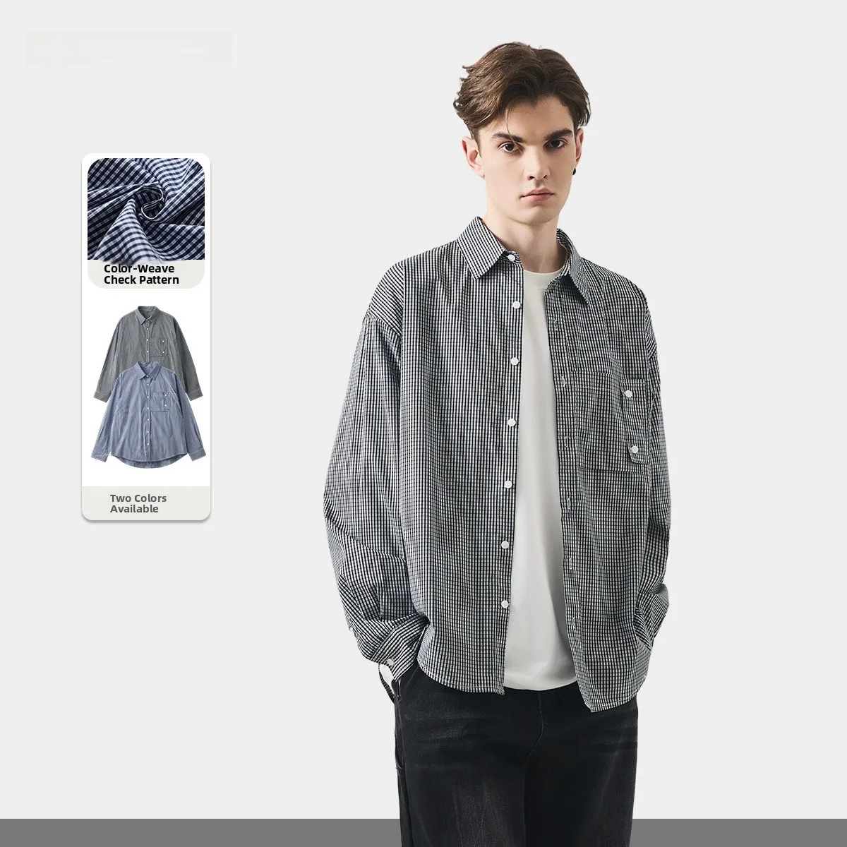 

Men's Plaid Shirt Long Sleeve Thin Loose Casual Outerwear Spring Season Fashionable Color Block Design Casual Button up Top