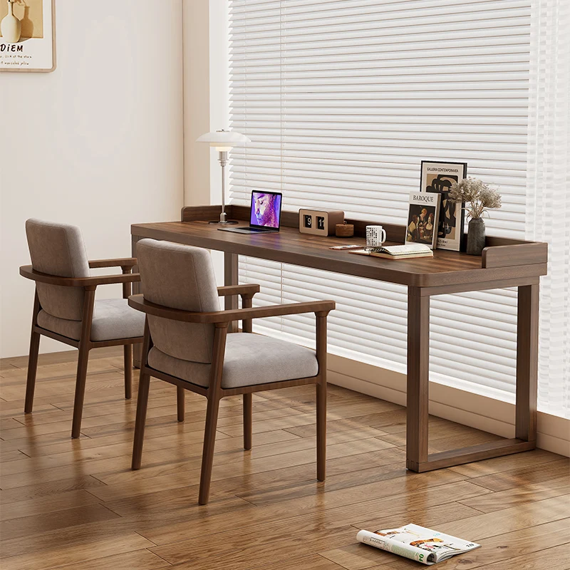 Desk all-wood double long table home American retro student home study table bedroom simple wooden desk