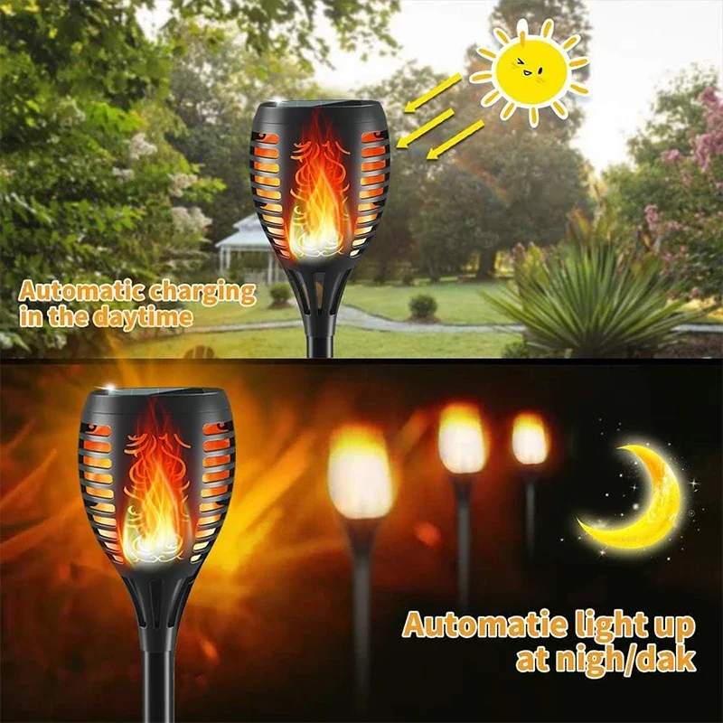 96LED Solar Flickering Flames Torch Lights Outdoor Waterproof Solar Lantern Landscape Garden Patio Street Pathway Decor Lighting