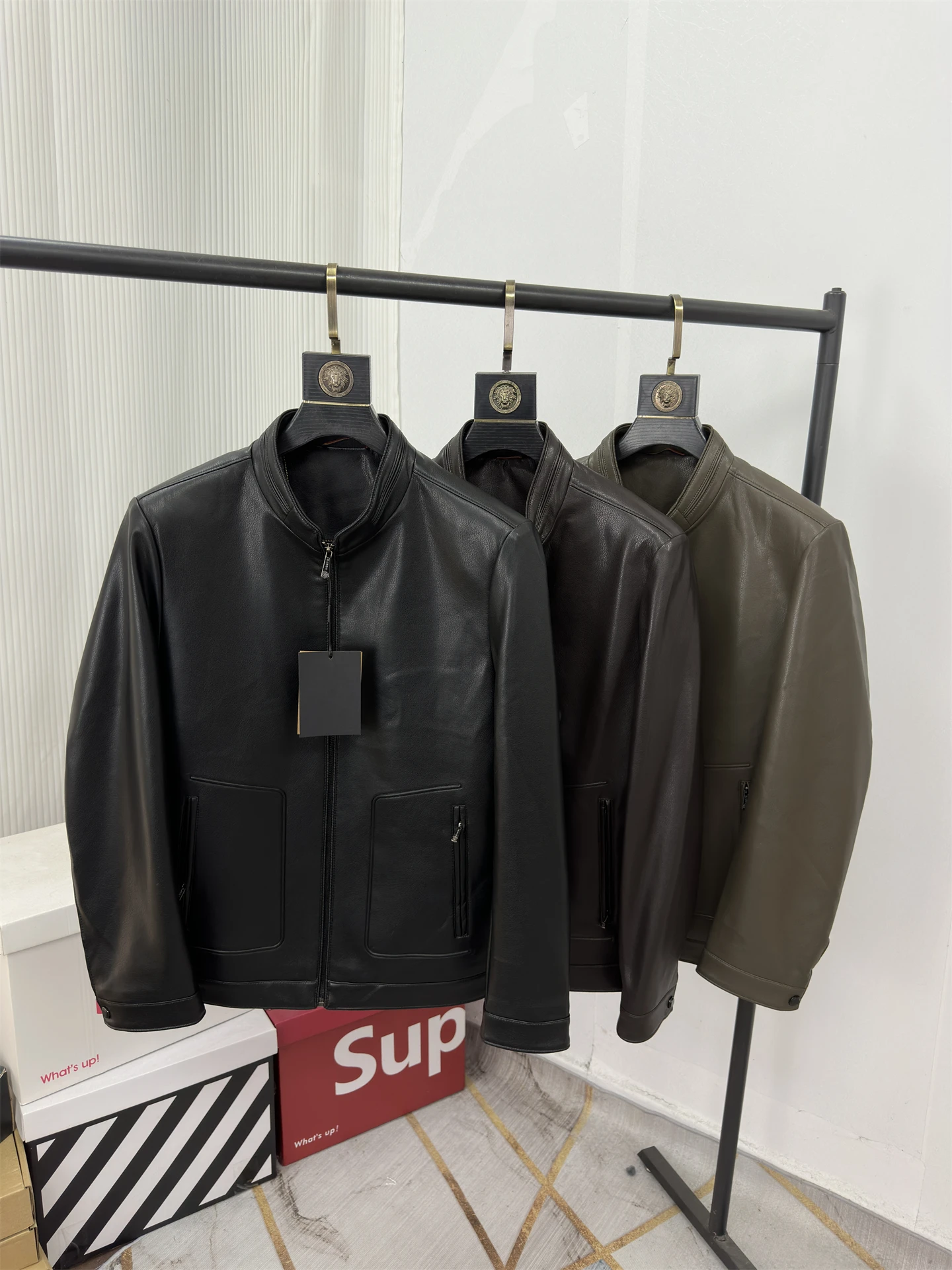 

Retro American Functional Soft Casual PU Leather Jaet Stand Collar Coat for Men Spring Autumn Faionable Versatile