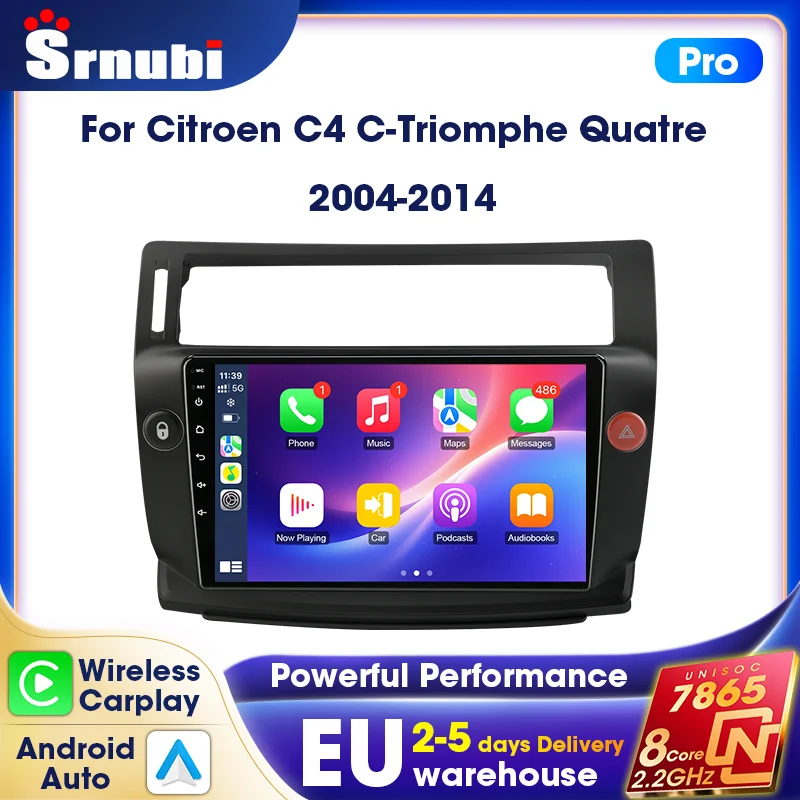 Carplay sans fil Android Auto pour Citroën C4 C-Triomphe Quatre 2004-2014 Autoradio DSP Lecteur multimédia UIS7865 Navigation GPS Systèmes intelligents automobiles Stéréo Audio Écran QLED