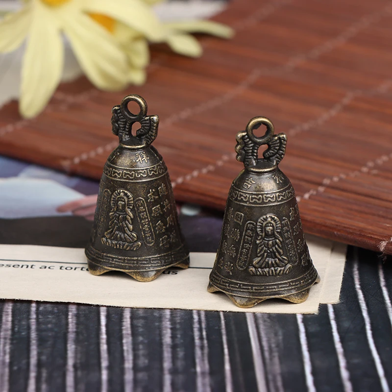 Collectible Buddhist Bell Sculpture Antique Design with Guanyin Figure, Doubles as a Wind Bell for Blessing & Peaceful Ambiance