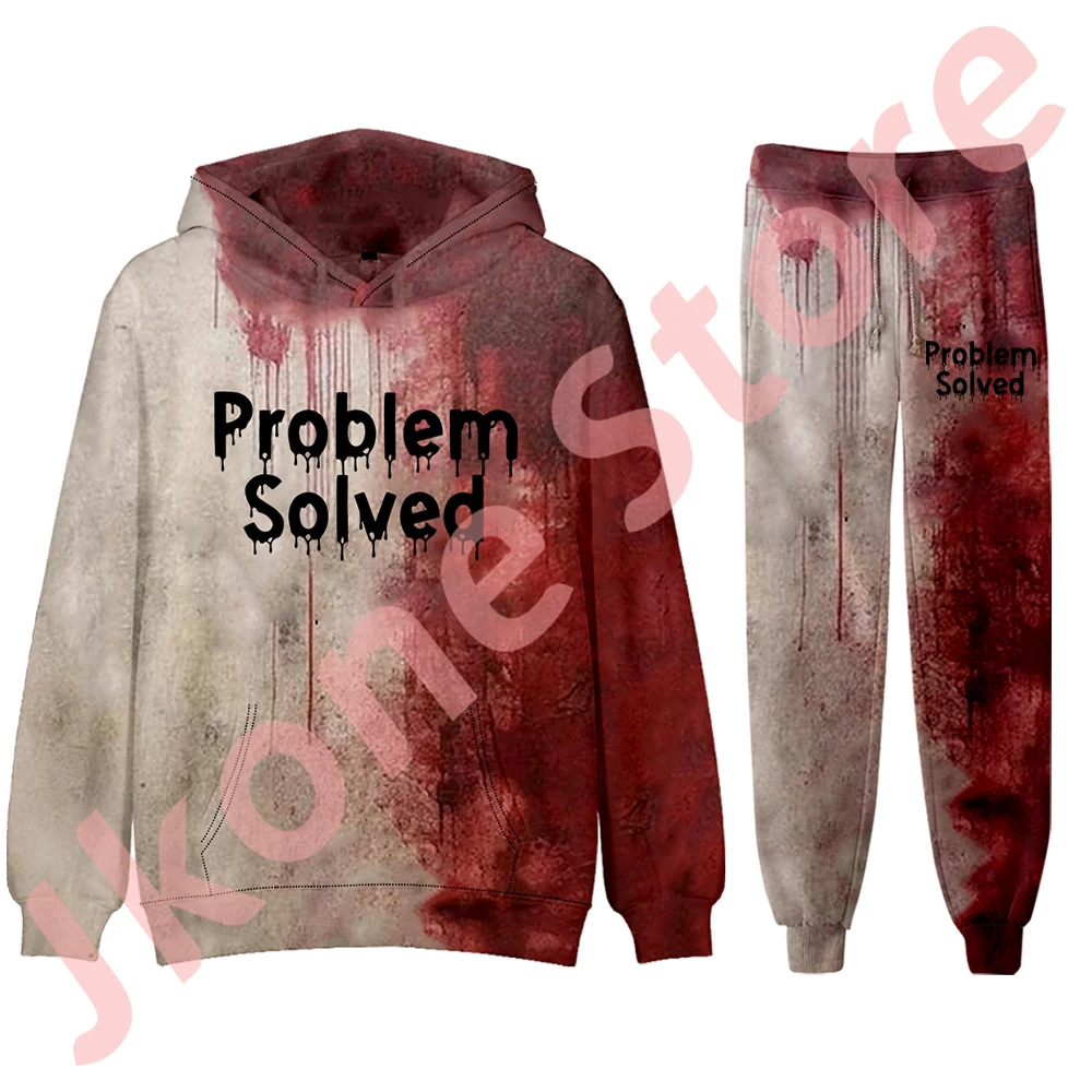 

Problem Solved Bloody Hoodies Jogger Pants Halloween Blood Horror Merch Cosplay Women Men Fashion Streetwear Set