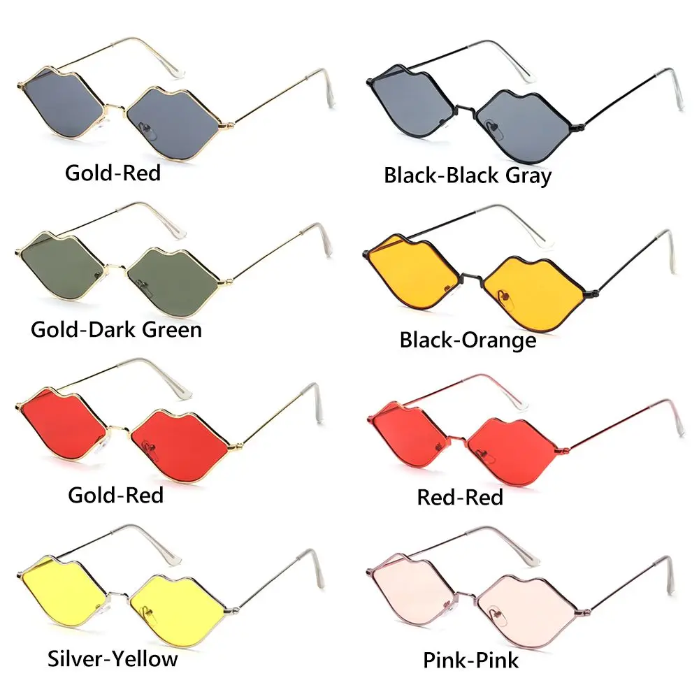 Zonnebril met rode lip voor dames en heren, sexy zonnebril met retro metalen frame, modieus, voor Halloween-feestjes en cosplay ﻿