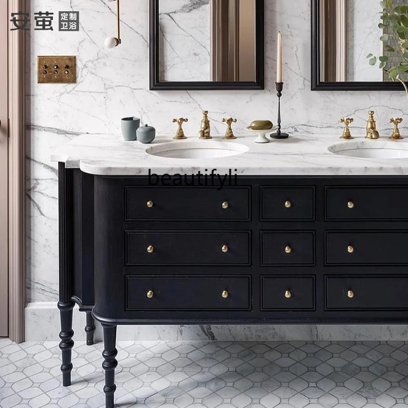 American Retro Floor Bathroom Cabinet Combination Washstand European Style Bathroom Wash Face Basin