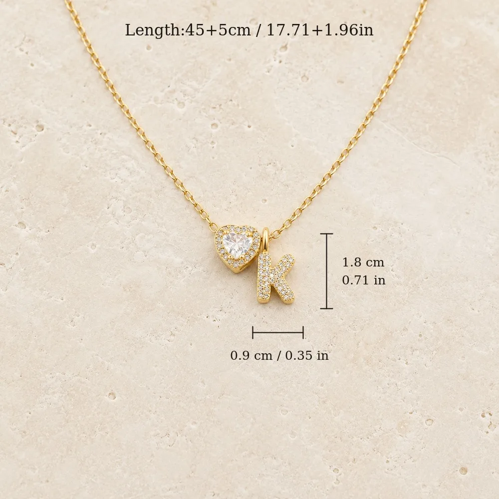 Initialen-Charm Vergoldete Buchstabenkette für Damen und Herren mit Herz und Zirkonia für den Alltag, als Geburtstagsgeschenk oder für Feiertagspartys – Detail 4