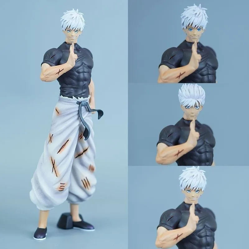 23CM Jujutsu Kaisen Gojo Satoru Spezialklasse Zauberer Kampfbeschädigte 3-Köpfige PVC Desktop-Statue Anime-Figur Modell Spielzeug Geschenk