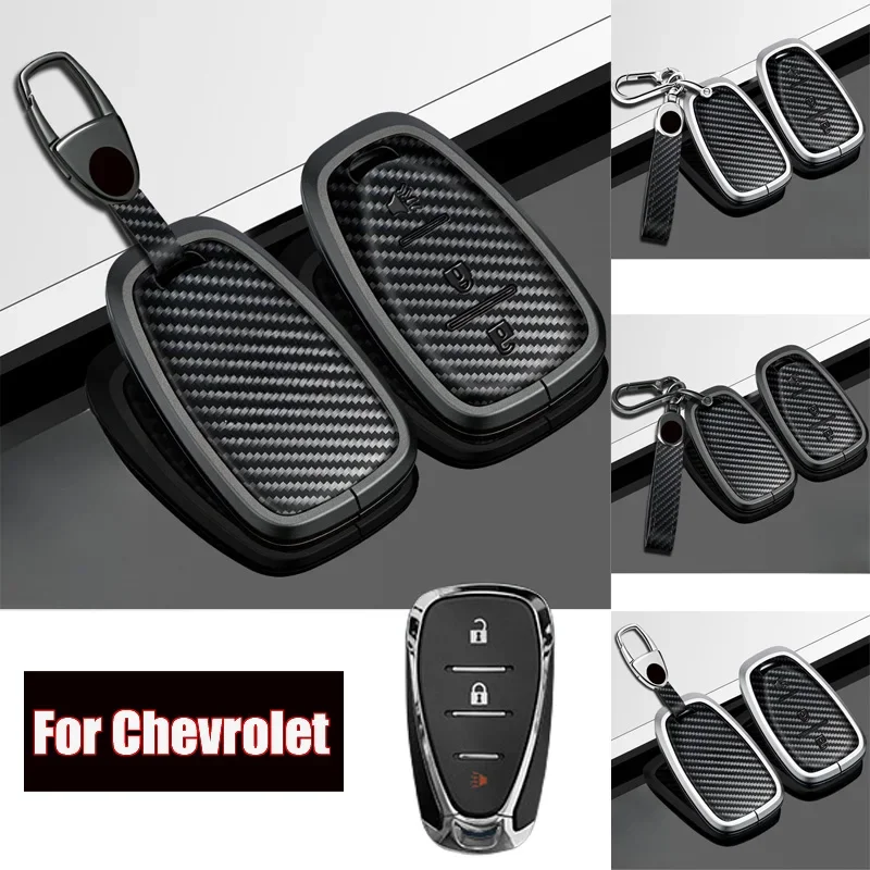 Aluminum Alloy Carbon Fiber Car Key Fob Case Cover For Chevy Camaro Cruze Malibu Volt Bolt EV Trax Equinox Blazer Trailblazer