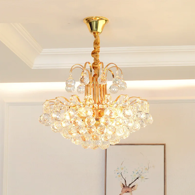 Crystal Chandelier Postmodern Luxury American Minimalist Restaurant Pendent Lamp Living Room Decoration Golden Ceiling Light