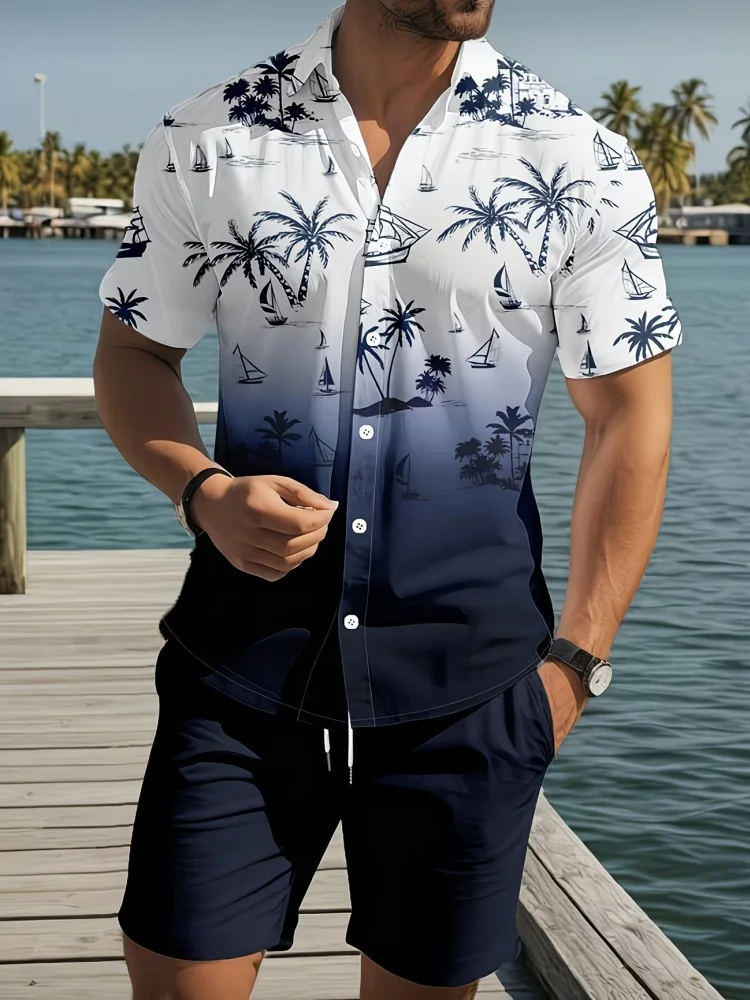Fashion Summer 2 PCS Tracksuit Casual Loose Short Sleeve Shirts Elastic Waisted Shorts Sets Beach Sports Holiday Matching Suits