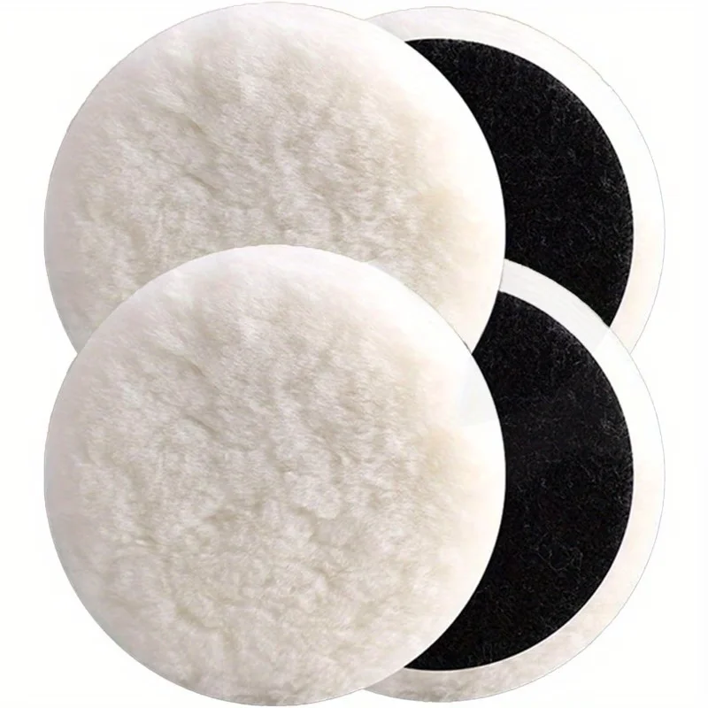 2Pcs 5 Inch Lambs Wool Polishing Buffing Pads with Hook and Loop Back, Soft Sheepskin Buffer Pads for Vehicles, Boat, Furniture