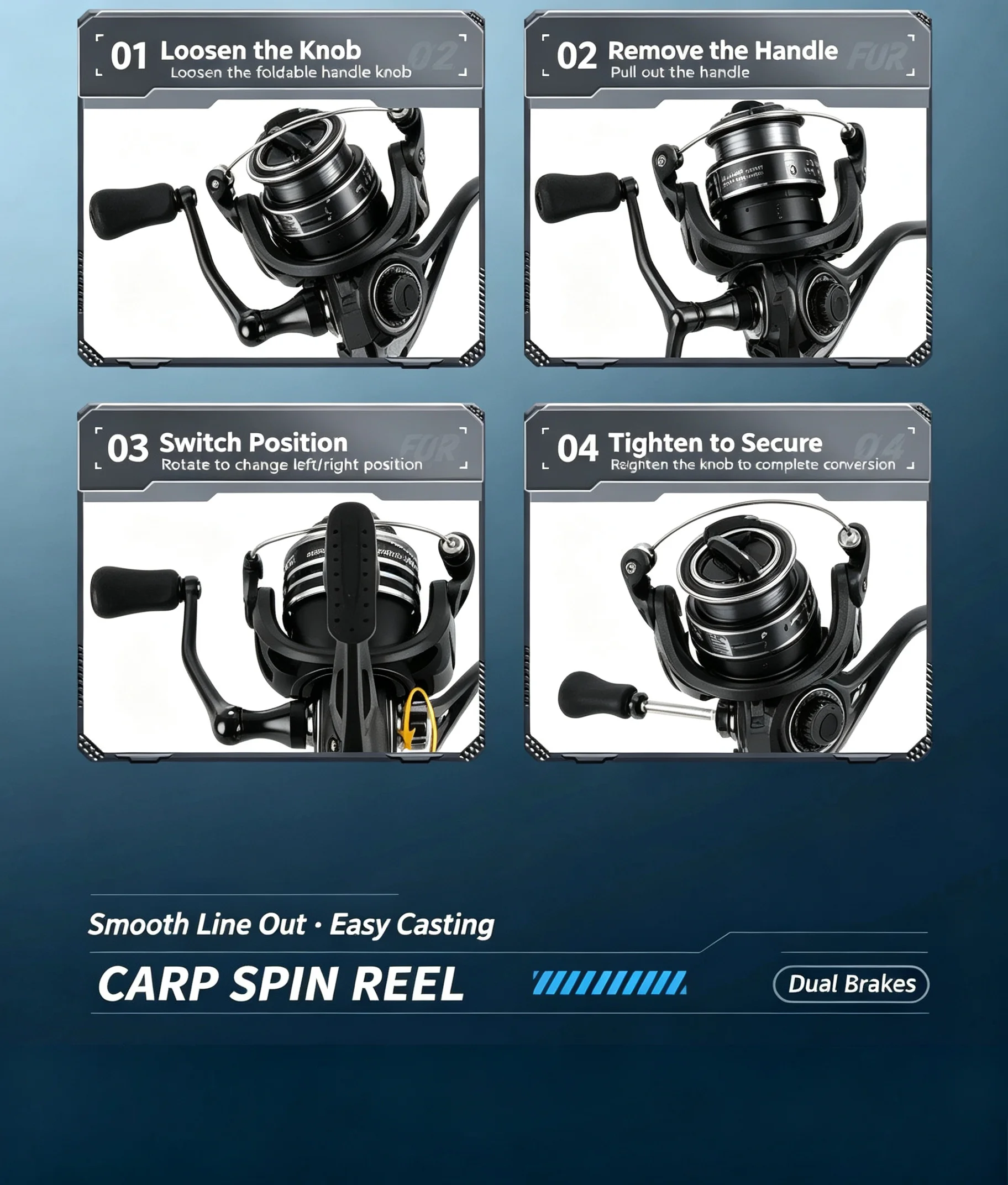 Okuma Spinnrolle 16KG Max. Bremskraft 5.5:1 3+1BB Doppelbremse Aluminiumspule CNC-Griff Links/Rechts Salzwasser Süßwasser Angelrolle – Detail 4