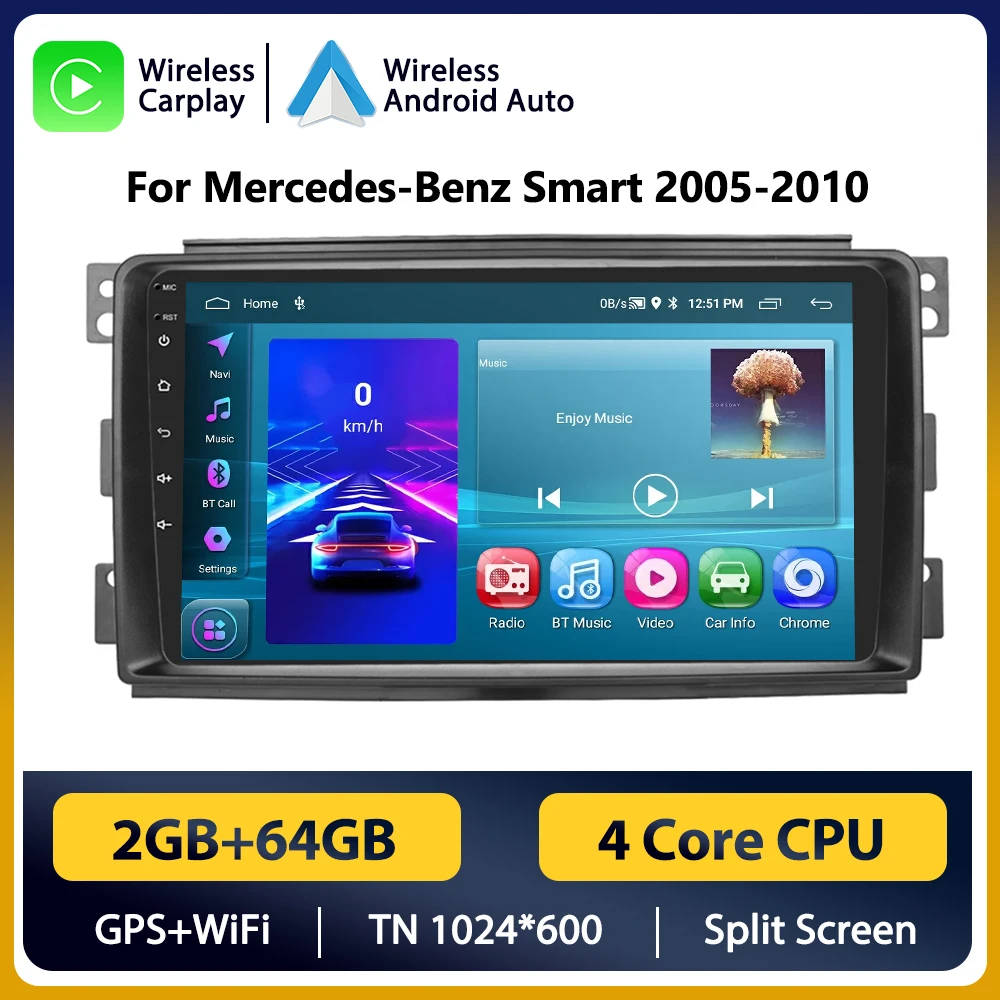 Podofo Android Car Radio For Mercedes-Benz Smart Fortwo 2005-2010 Android Auto 2 Din Multimedia Player Navigation GPS BT FM RDS image 3