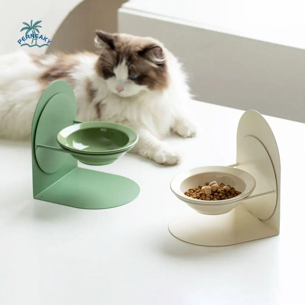 

Anti Vomiting Ceramic Cat Bowl Anti Slip Adjustable Height Cat Feeding Station Neck Protection with Magnetic Stand