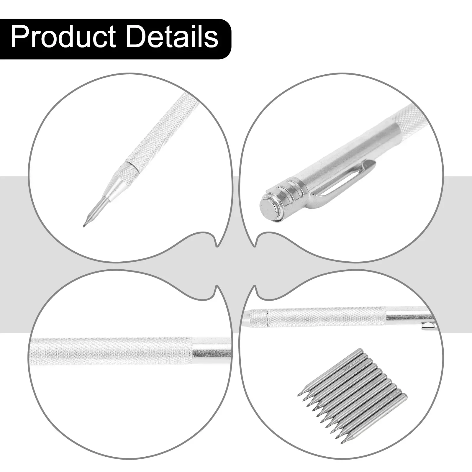 Diamond Scribing Pen Steel Tip Scriber Clip Pen Carbide Nib Stylus Pen For Glass Ceramic Metal Marking Tool