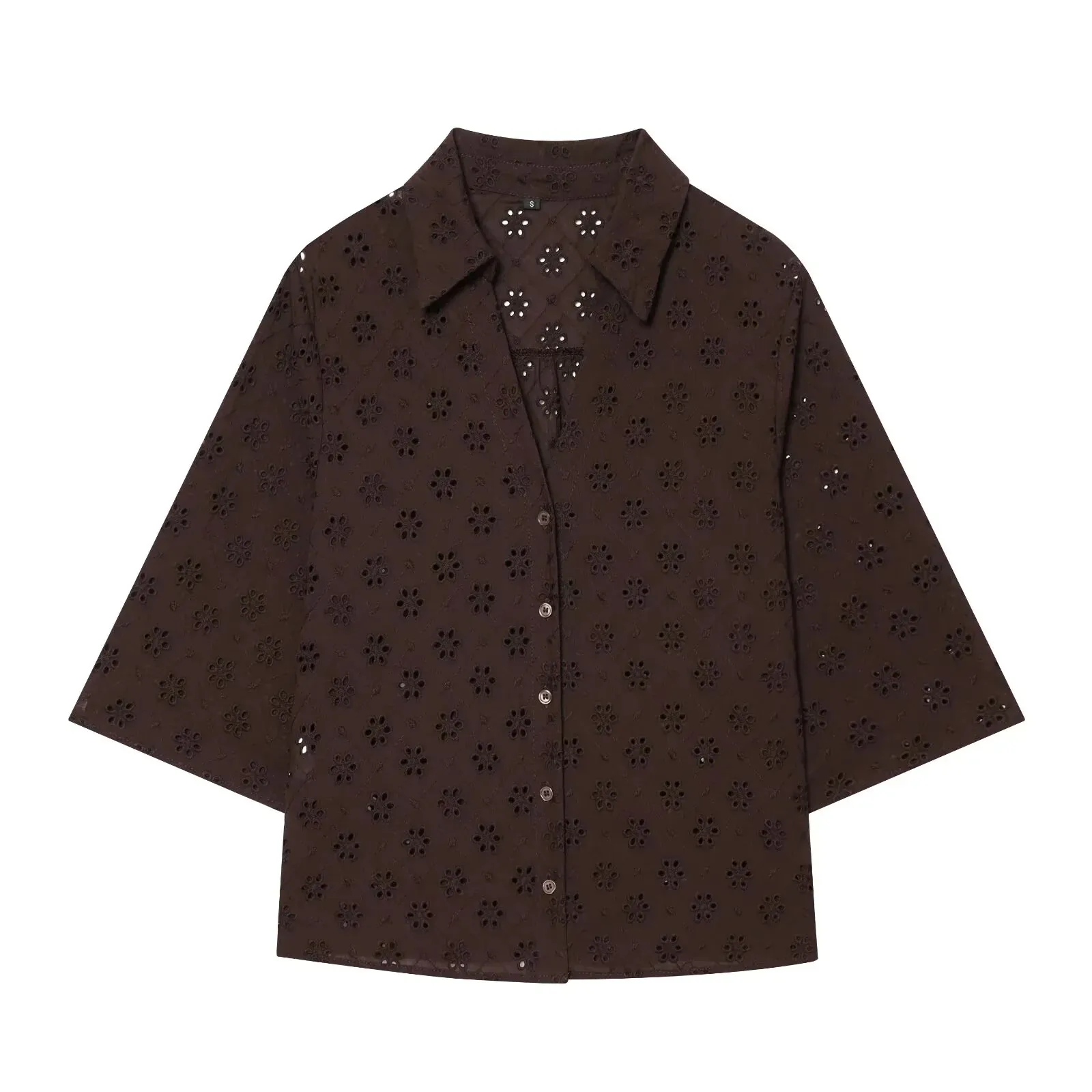 European and American Style 2026 New Summer Women's Hollow Embroidered Shirt + Hollow Embroidered Midi Skirt Suit