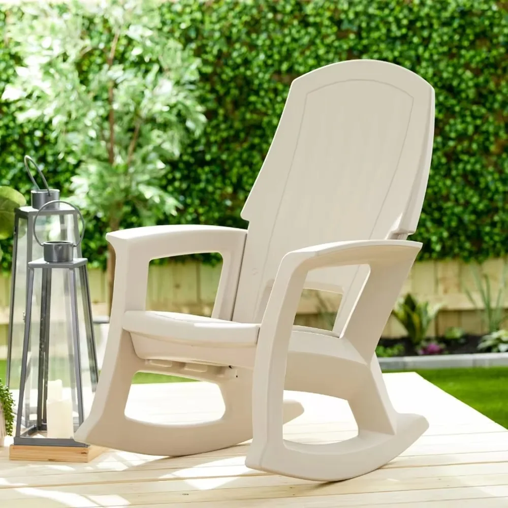 Plastic Rockaway Heavy Duty Polyethylene All-Weather Outdoor Rocking Chair with Backrest and Armrests for Porch, Deck and Patio