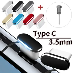 Metal Type C Phone Dust Plugs Set USB Type-C Port and 3.5mm Earphones Jack Anti Dust Plug Sim Card Pin for Samsung Huawei Xiaomi