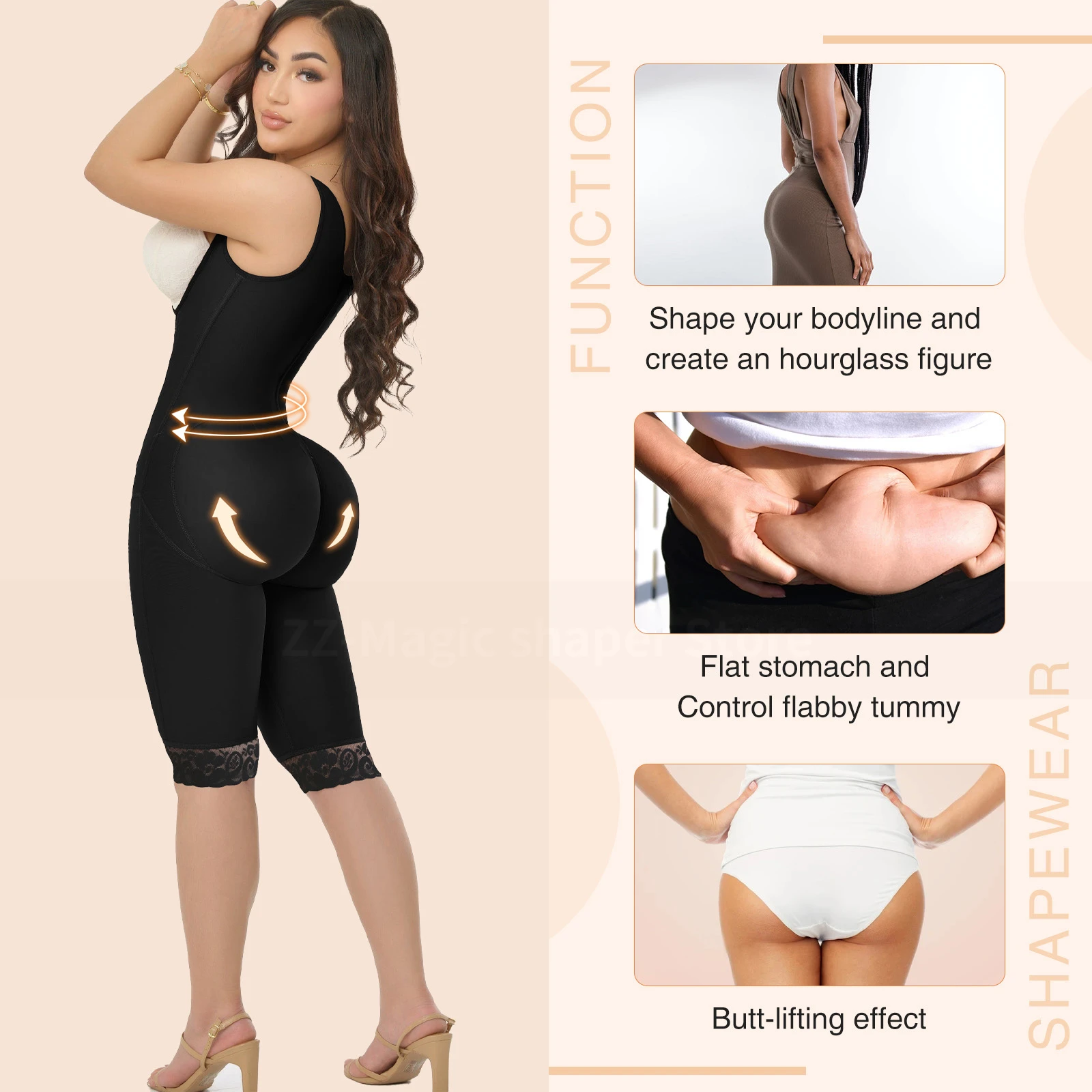 Fajas Colombian Girdle Women Postpartum Waist Trainer Shapewear  Corset Wide Shoulder Straps Crotch Zipper Body Sculpting Sheath