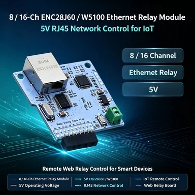 Плата сетевого реле ENC28J60 W5100 на 8/16 каналов, 5 В постоянного тока, дистанционное управление через RJ45.