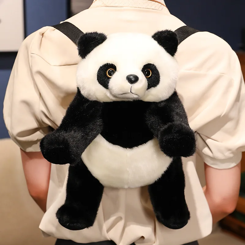 Panda Simulation Mochila de pelúcia, mochila ajustável, pelúcia, brinquedos do jardim de infância, decoração de aniversário infantil, 2024