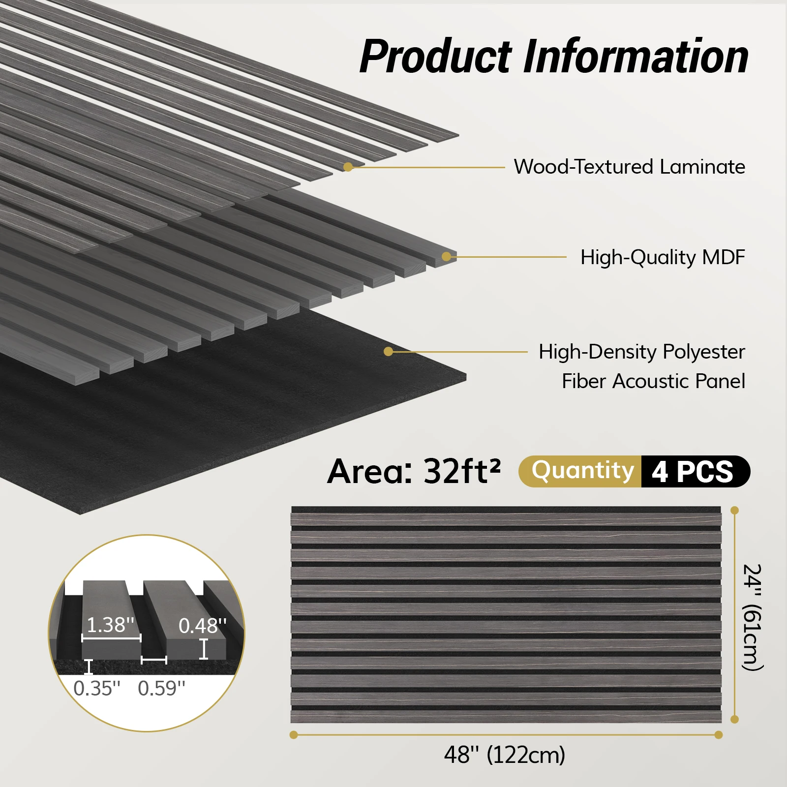 4 шт. деревянные планки, клейкие акустические панели для стены, декоративные 3D рифленые панели для звукопоглощения