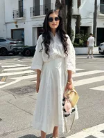 HH Women Tassel Sets White Turn-Down Collar Single-Breasted Shirts+High Waist Zipper A-Line Long Skirts Female Holiday Suit - Image 3