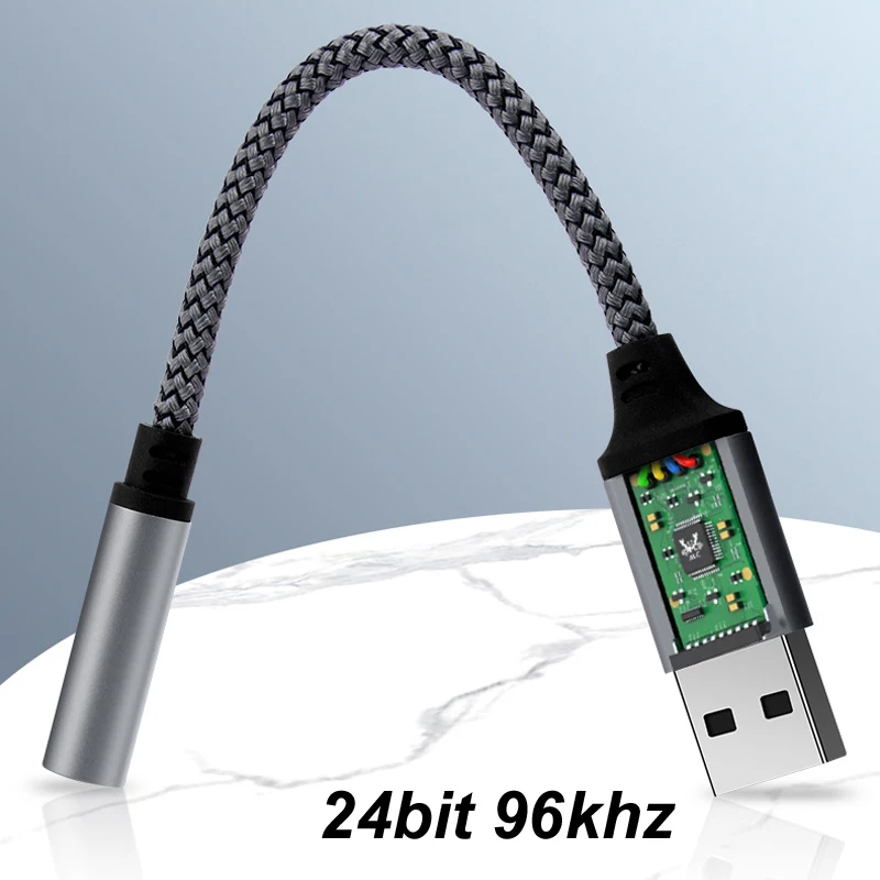 0.5m/1m/2m/3m USB A Male to 3.5mm Female Audio Jack Adapter TRRS Jack Speaker Adapter Headset External Stereo Sound Card 24bit 9