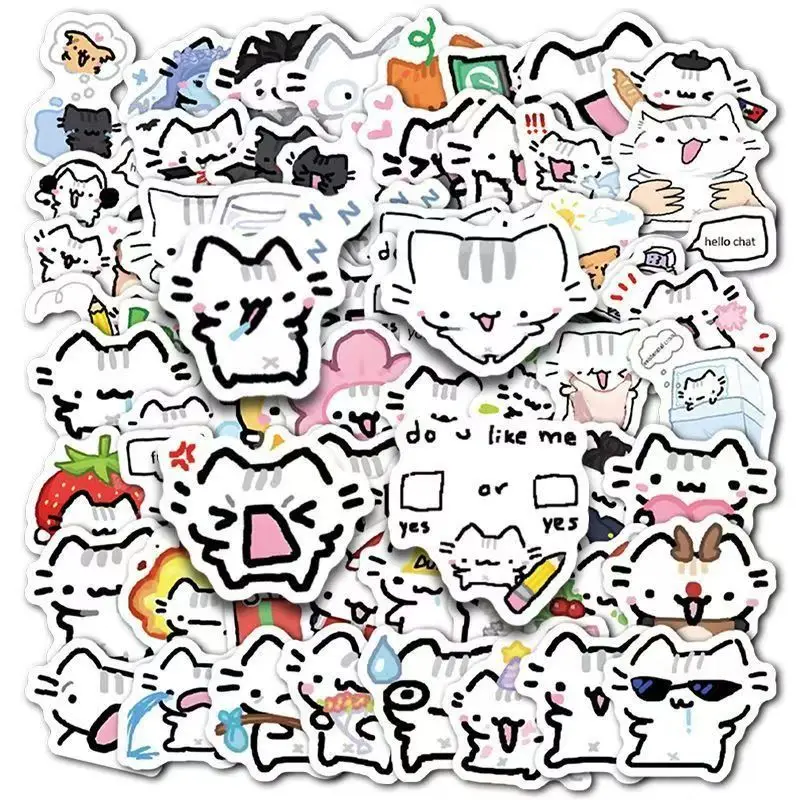 100 قطعة من ملصقات ميمي القطط اللطيفة، قطة الريحان، دفتر ملاحظات مزخرف كوري لطيف وملصقات حساب يدوية #2