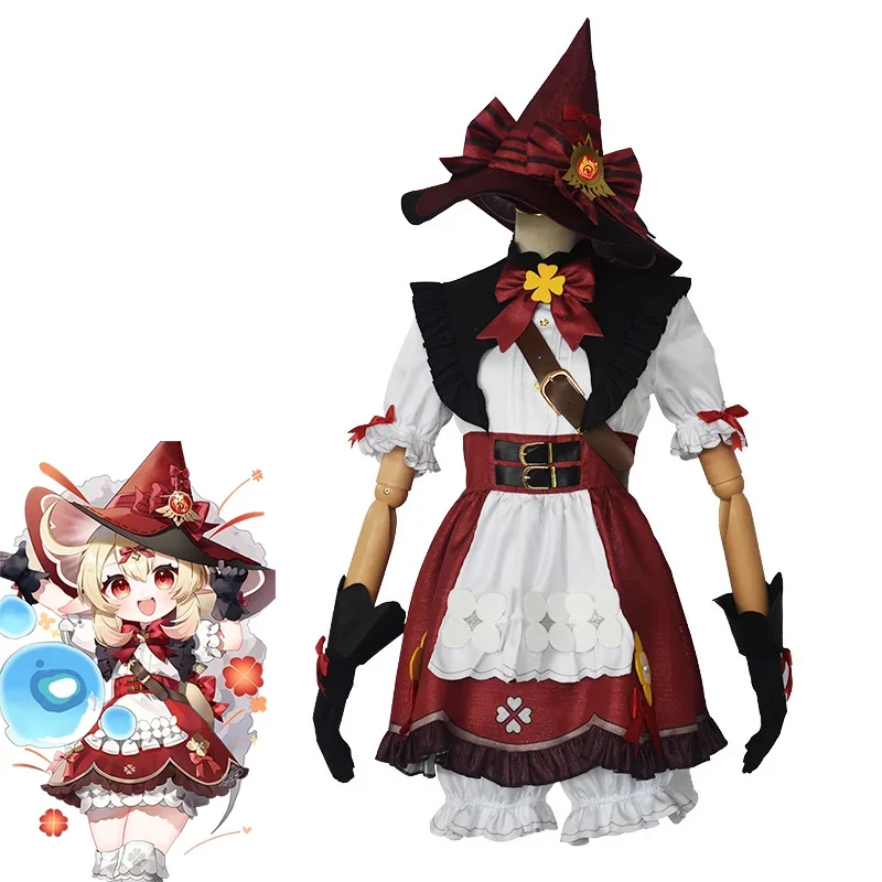 

Klee Косплей Genshin Impact Костюм Цветущий наряд Starlight с платьем Шляпа Парик Рюкзак Идеально подходит для детских косплей-подий