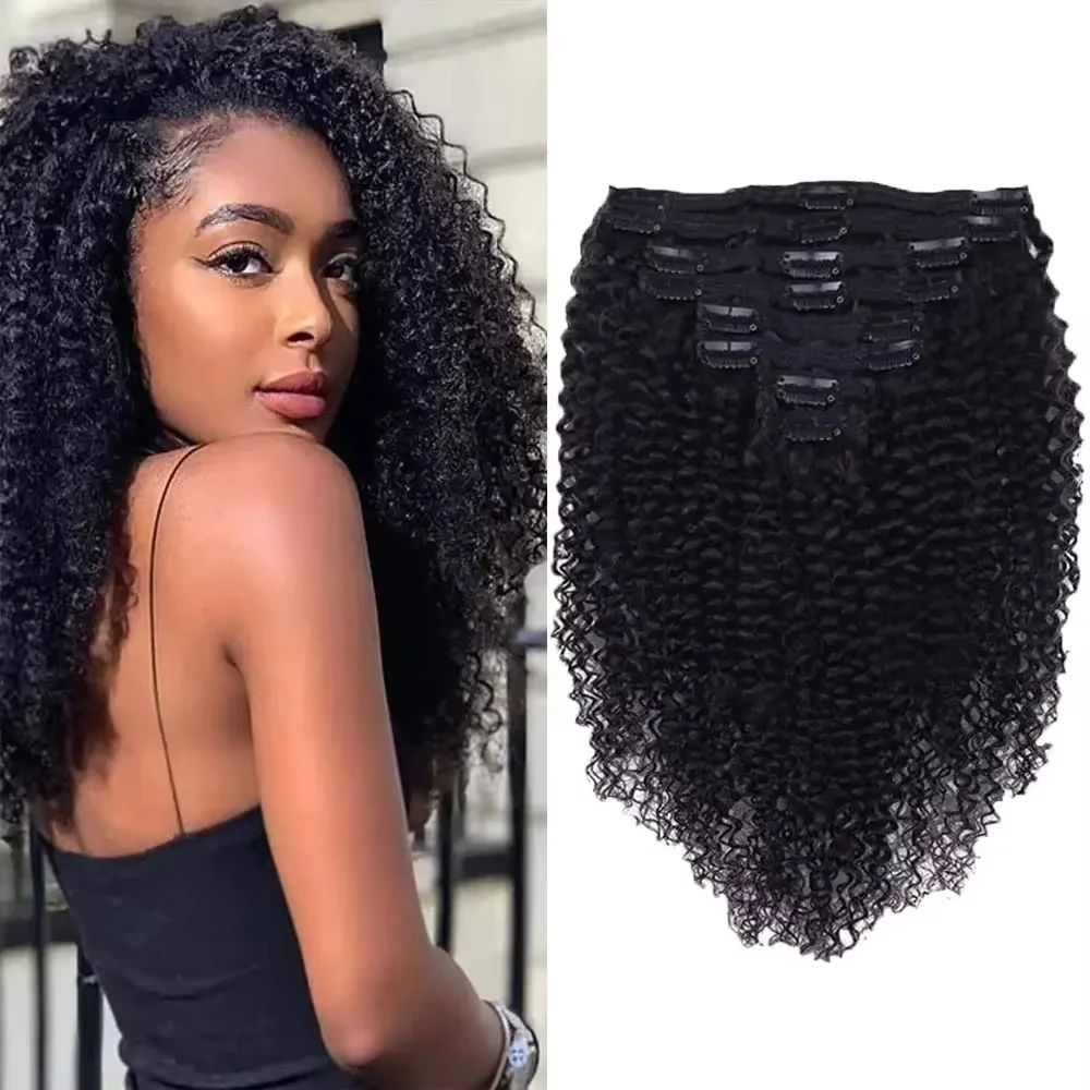 Extensions de cheveux afro bouclés à clipser, cheveux humains naturels brésiliens Remy, extensions de cheveux afro pour femmes