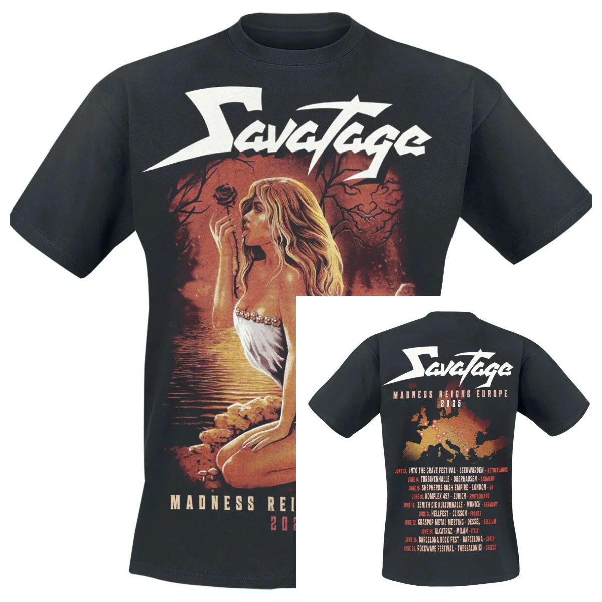Camiseta de Algodão Fit Savatage Unissex de Verão com Manga Curta, Moda Casual de Luxo Vintage