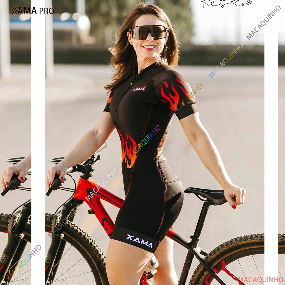 

Macaquinho Ciclismo Xama Pro Women's Cycling Jumpsuit Short Sleeve Bike Dresses Free Shipping Flame Style