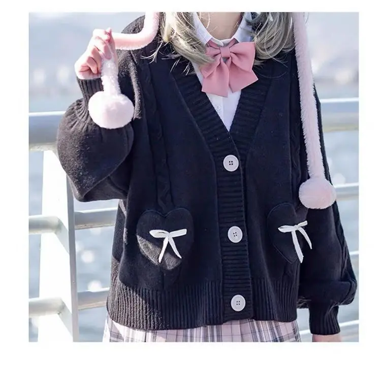 2025年 ガールズ ボウセーター 和風 可愛い ニットカーディガン 新JK制服ジャケット 春秋 レディースニットジャケット
