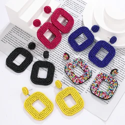 Vintage Classic Bohemain Bead Statement Earrings Creative Colorful Round Square Dangle Earrings for Women Girls Jewelry Gift