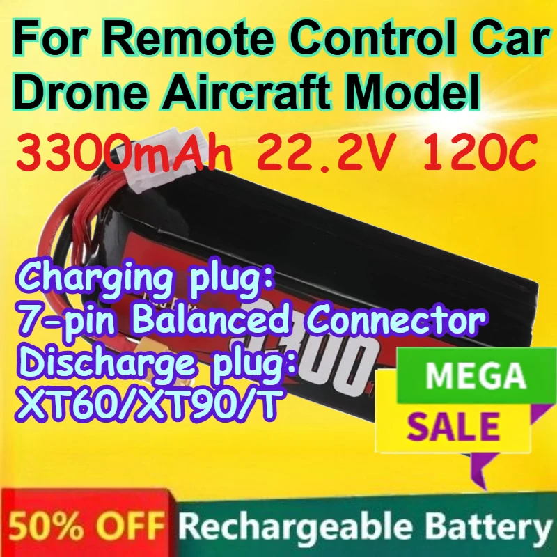 

22.2V 120C High Magnification Lithium Battery for Remote Control Car Drone Aircraft Model Battery Rechargeable 3300mAh Capacity