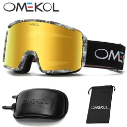 OMEKOL-Gafas de esquí antivaho de doble capa, máscara de Snowboard con funda