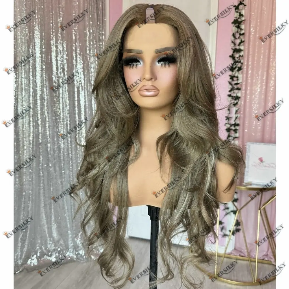 Light Cool Brown U Part Wig Human Hair Wig Slightly Curly Baby Hair V Part Wig Indian Human Hair Full Machine Made for Women