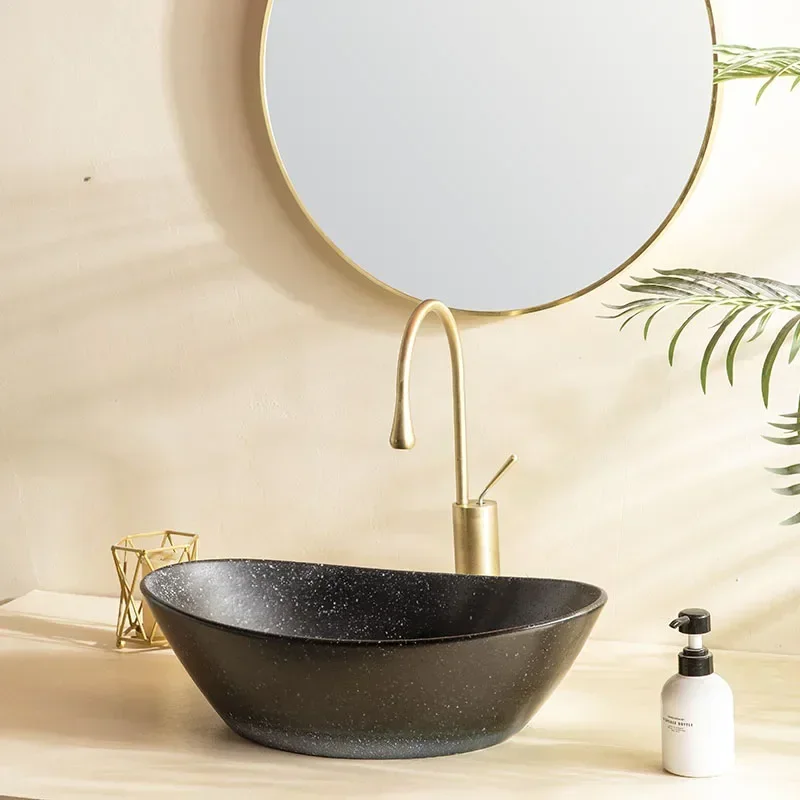 

Black ceramic tub bathroom sink, on-stage wash basin, domestic balcony bathroom hotel decoration courtyard wash basin sink