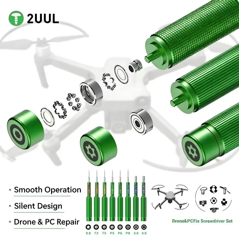2UUL SD95 8 in 1 Screwdriver Set 0.8/T3/T5 Torx/P5/P8/Pb/3.0/4.0 High Hardness Head for Phone PC Laptop Drone Disassembly Repair