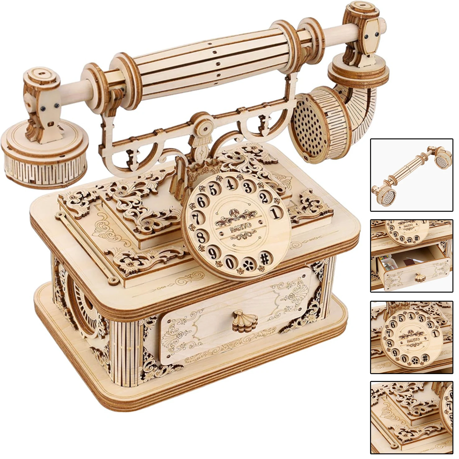 Puzzle in legno 3D per adulti, set di costruzione a tema telefono retrò con 135 pezzi, kit di modellismo in legno, regalo originale per uomini e donne, ideale per appassionati di modellismo, perfetto